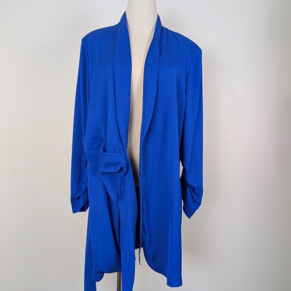 Zara Royal Blue Blazer Dress Wrap Front Mini Asymmetrical Long Sleeve Gathered - Picture 3 of 12